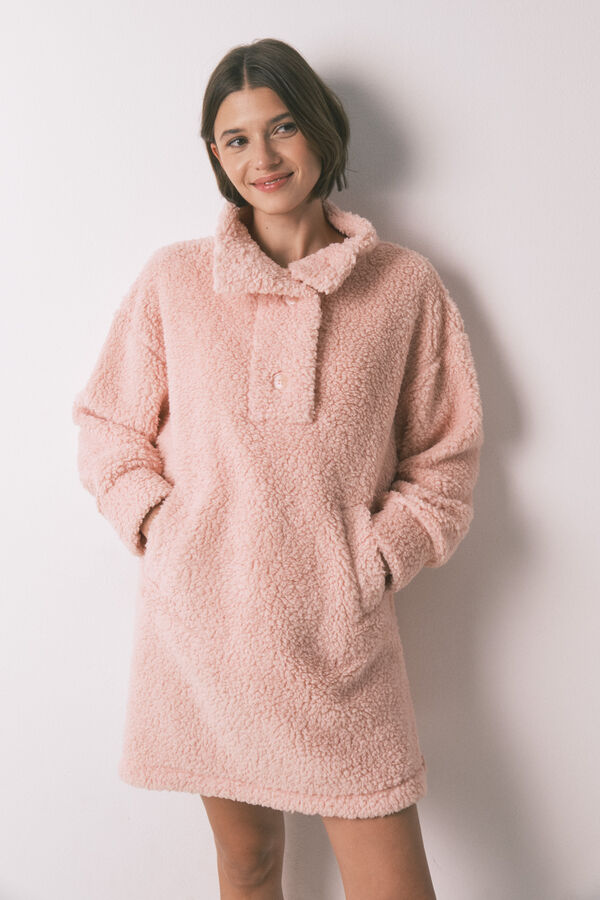 Women'secret Bata midi tejido borreguito rosa rosa