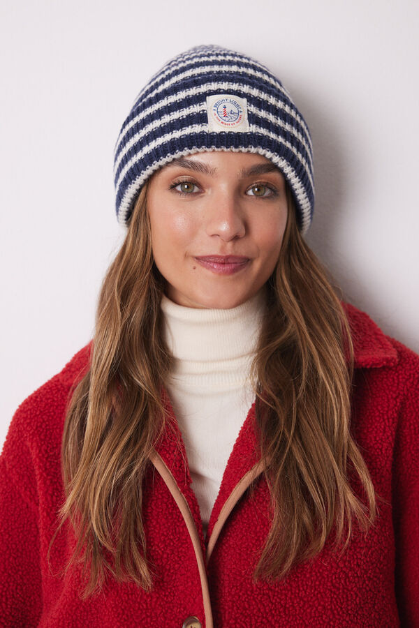 Womensecret Gorro tipo beanie rayas navy azul