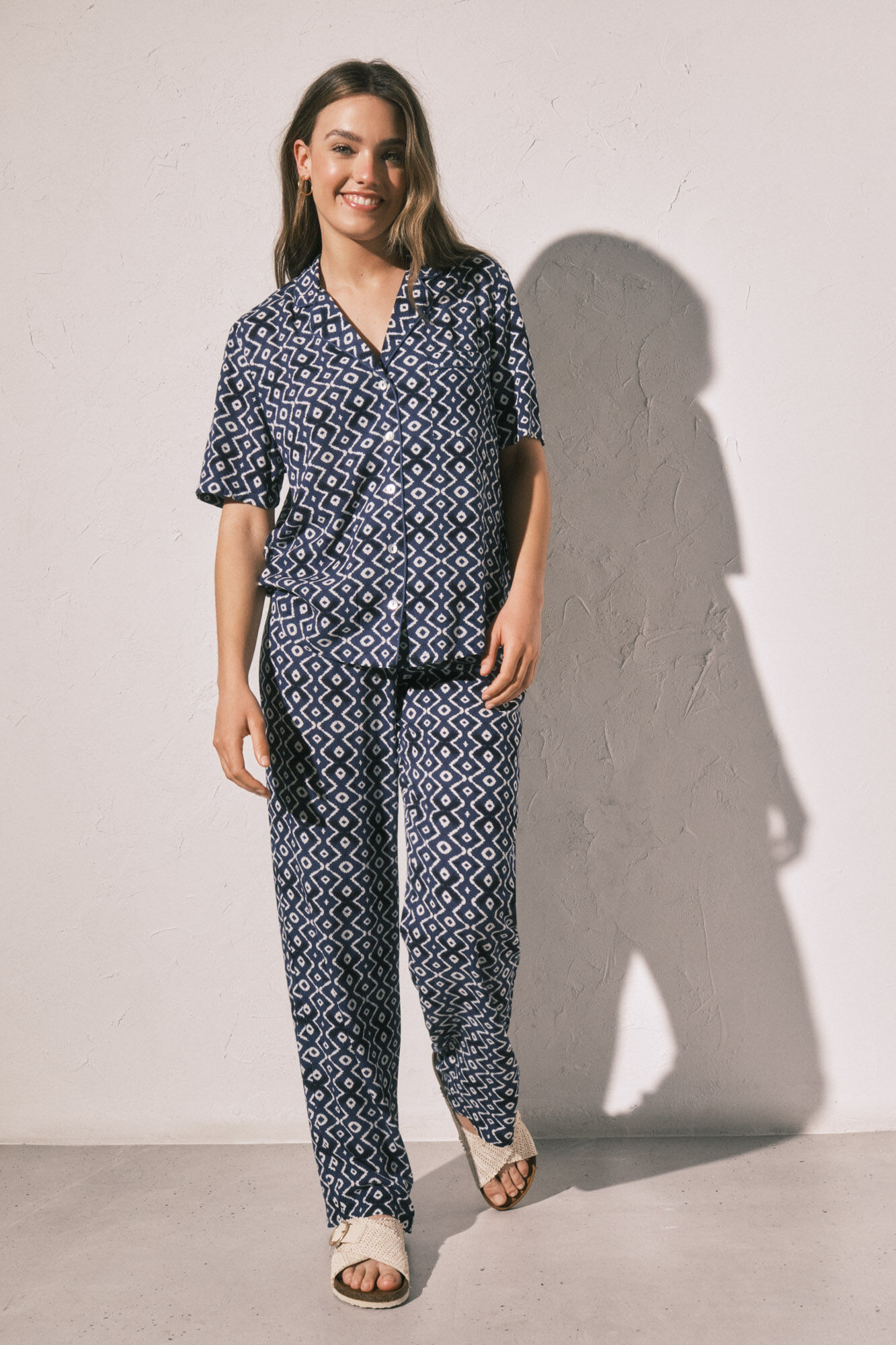 Women'secret Pijama larga camisera estampada azul