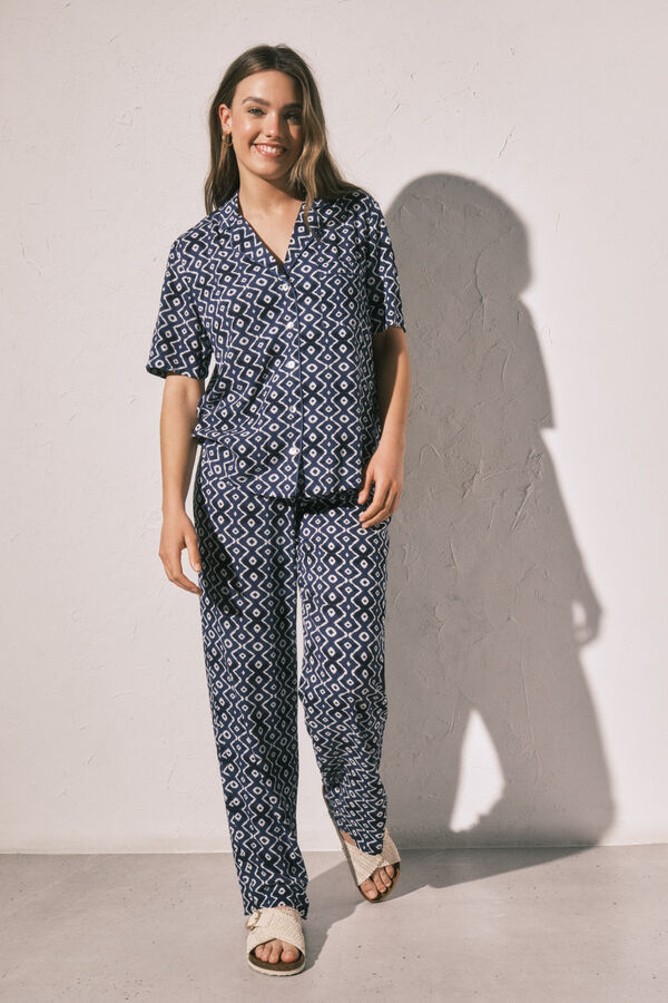 Women'secret Pijama larga camisera estampada azul estampado