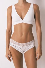 Women'secret Panty ancha de algodón estampada marfil