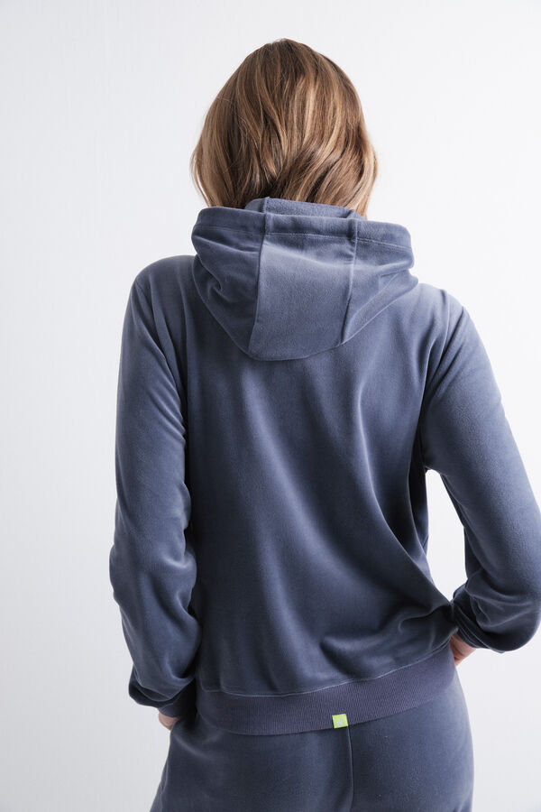 Womensecret Chamarra de terciopelo azul con cierre  azul