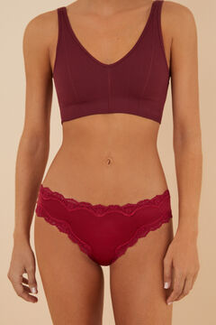 Womensecret Panty brasileño microfibra encaje carmín rosa