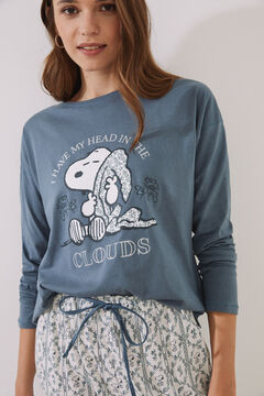 Womensecret Pijama largo 100% algodón Snoopy verde/blanco azul