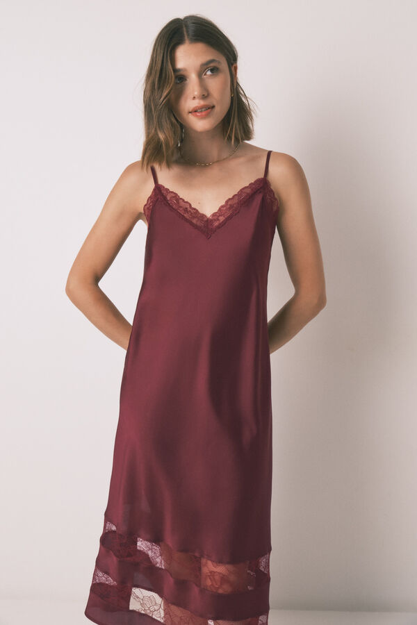 Womensecret Camisón camisón largo encaje vino púrpura