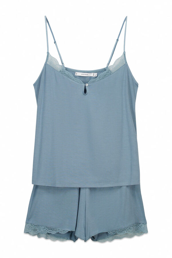 Women'secret Pijama corta extra suave de viscosa azul azul