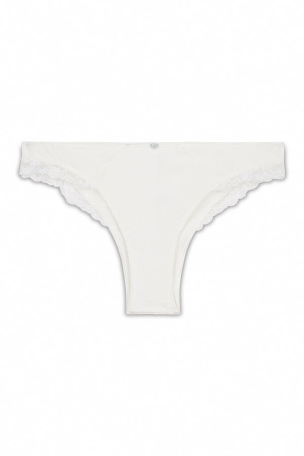 Women'secret Panty brasile&ntilde;o de algod&oacute;n acanalado blanco blanco