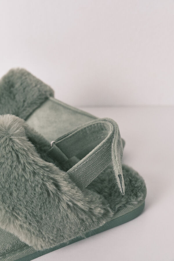 Women'secret Pantuflas para casa de piel verde verde