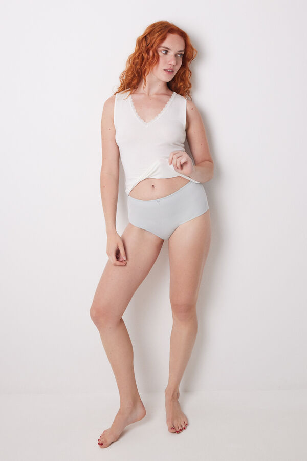 Womensecret Panty alto clásico microfibra gris verde