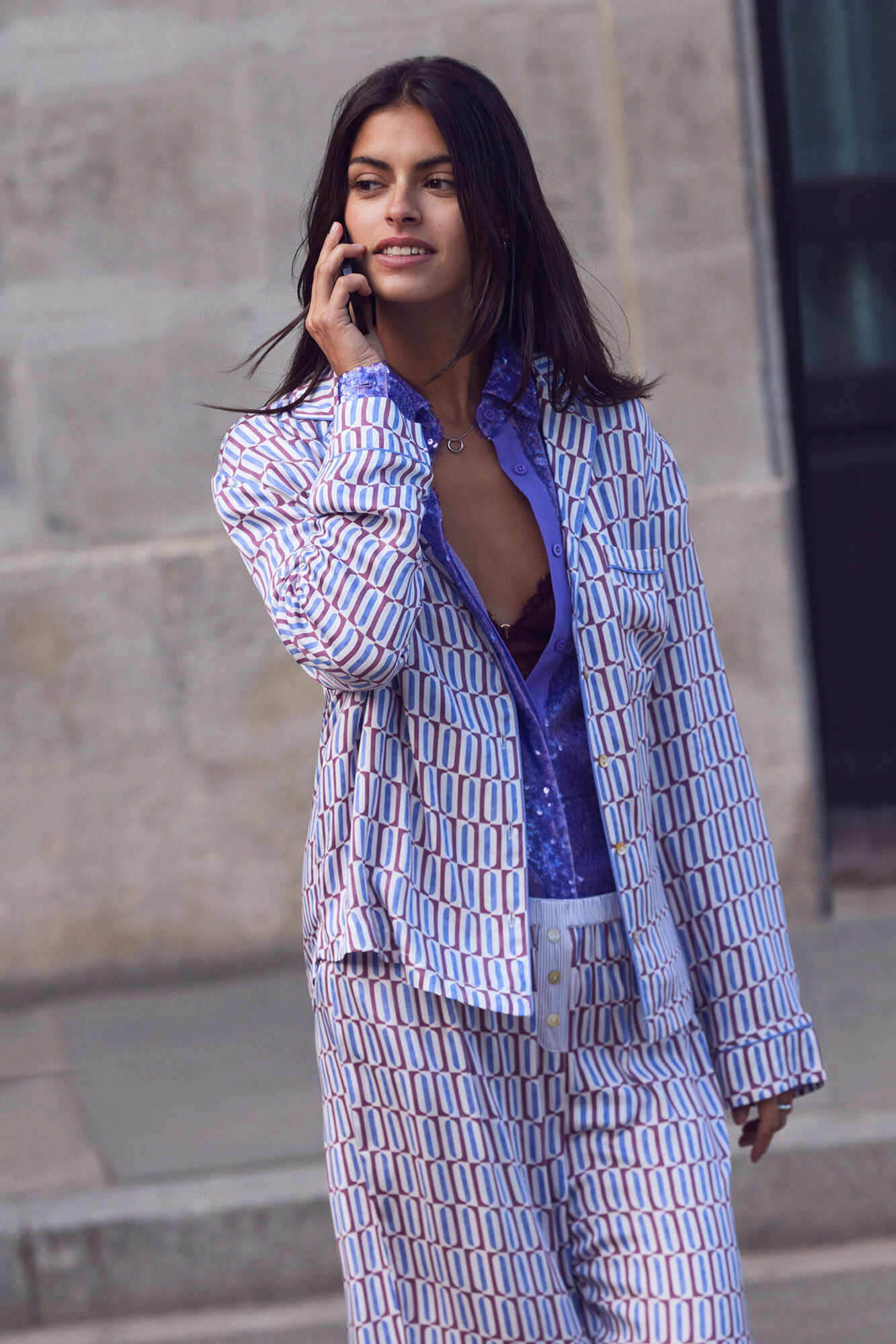 Women'secret Pijama camisera de sat&eacute;n con estampado geom&eacute;trico