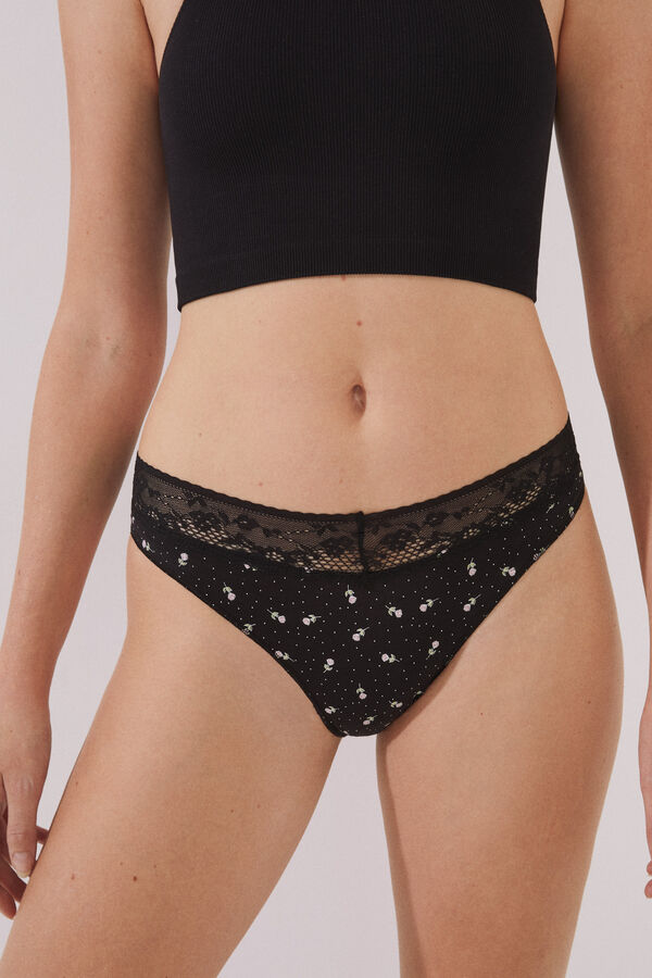 Womensecret Panty clásico algodón encaje negro amarillo