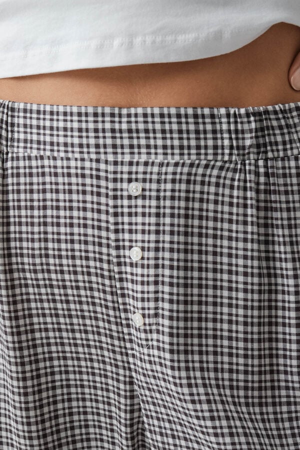 Women'secret Pantal&oacute;n capri a cuadros con encaje en los bajos negro