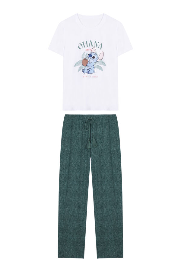 Women'secret Pijama larga Lilo & Stitch blanco marfil