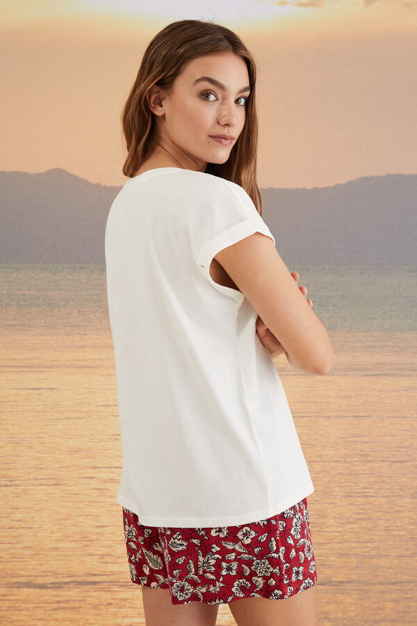 Womensecret Camiseta 100% algodón Snoopy beige marfil
