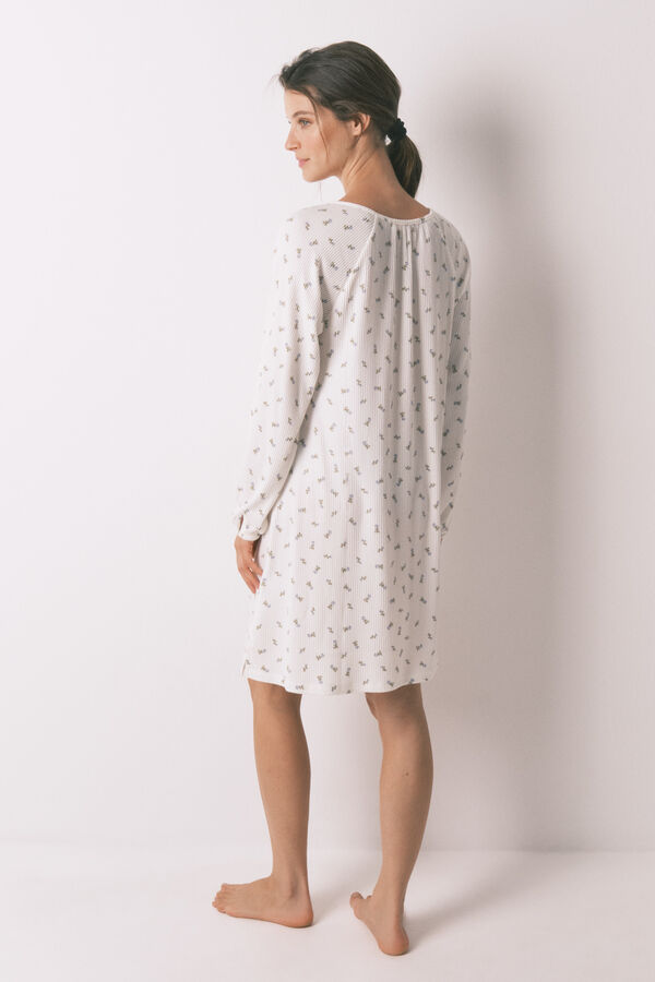 Women'secret Camisón holgado midi blanco con estampado floral marfil