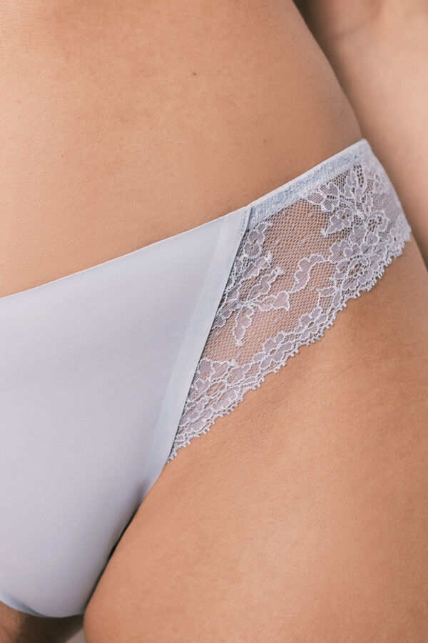 Women'secret Panty cl&aacute;sica de microfibra y encaje azul azul
