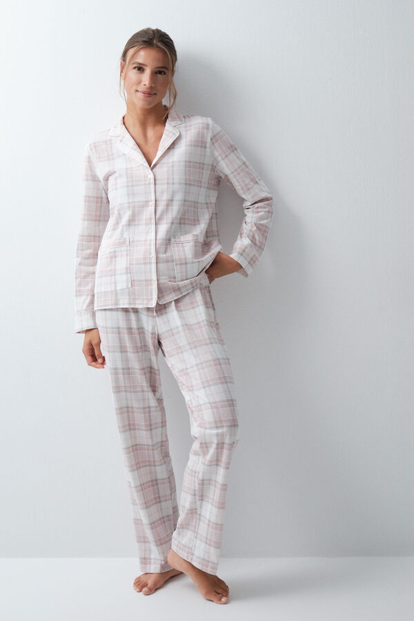 Women'secret Pijama larga camisera de algod&oacute;n a cuadros estampado