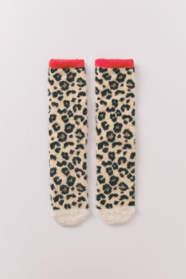 Women'secret Calcetines largos de piel con estampado de leopardo de Snoopy estampado