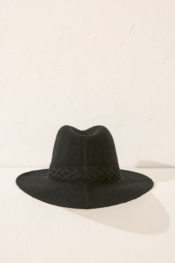 Womensecret Sombrero negro detalle trenzado  negro