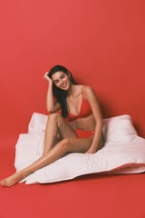 HI&BYE Brasier triangular sin costuras acanalado rojo rojo