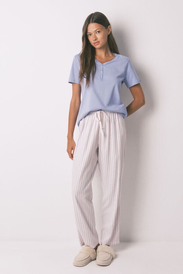 Women'secret Playera de manga corta de algod&oacute;n cepillado color lila morado/lila