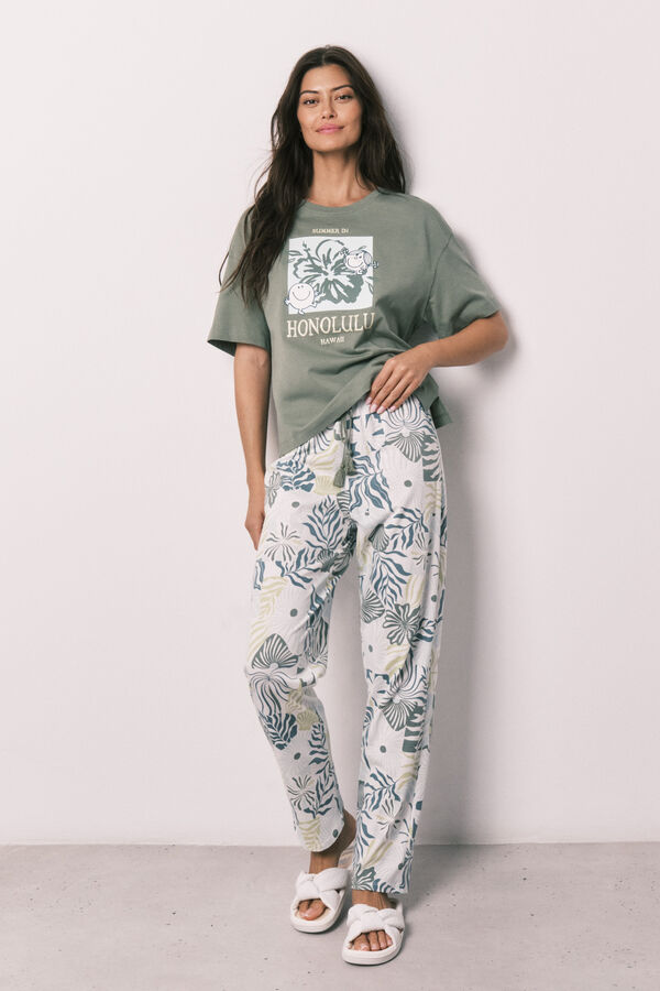 Women'secret Pijama larga de manga corta Little Miss&trade; kaki