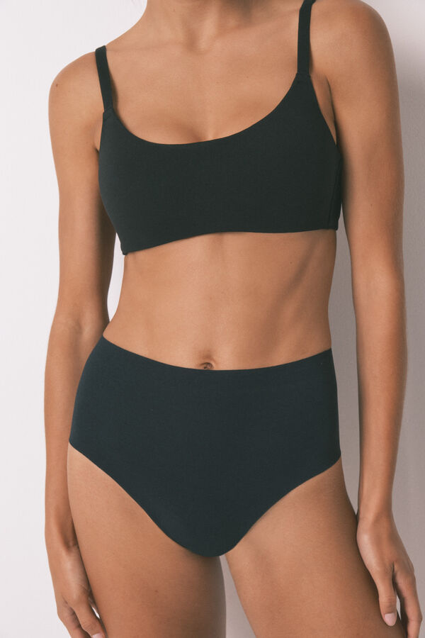 Women'secret Panty de algodón negra de cintura alta negro