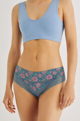 Womensecret Panty brasileño ancho encaje flores azul verdoso verde
