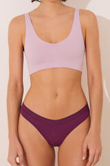 Womensecret Tanga de microfibra fruncida color vino púrpura