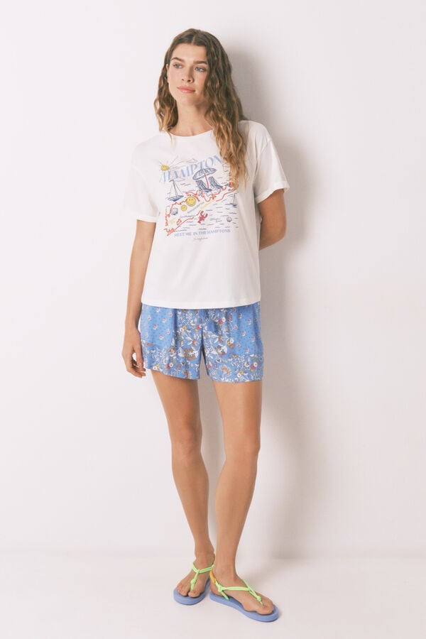Women'secret Playera de algodón Smile Off White marfil