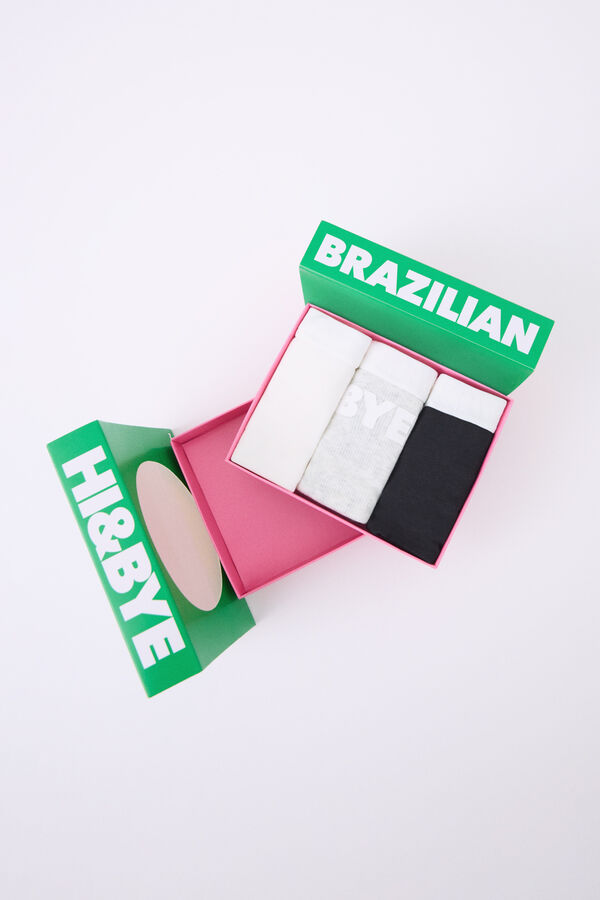 Womensecret Pack 3 bragas brasileñas blanco, gris, negro blanco