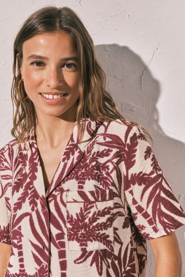 Women'secret Pijama larga camisera granate p&uacute;rpura