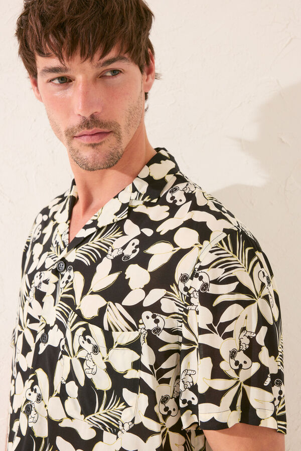 Womensecret Camisa de hombre con estampado tropical de Snoopy negro