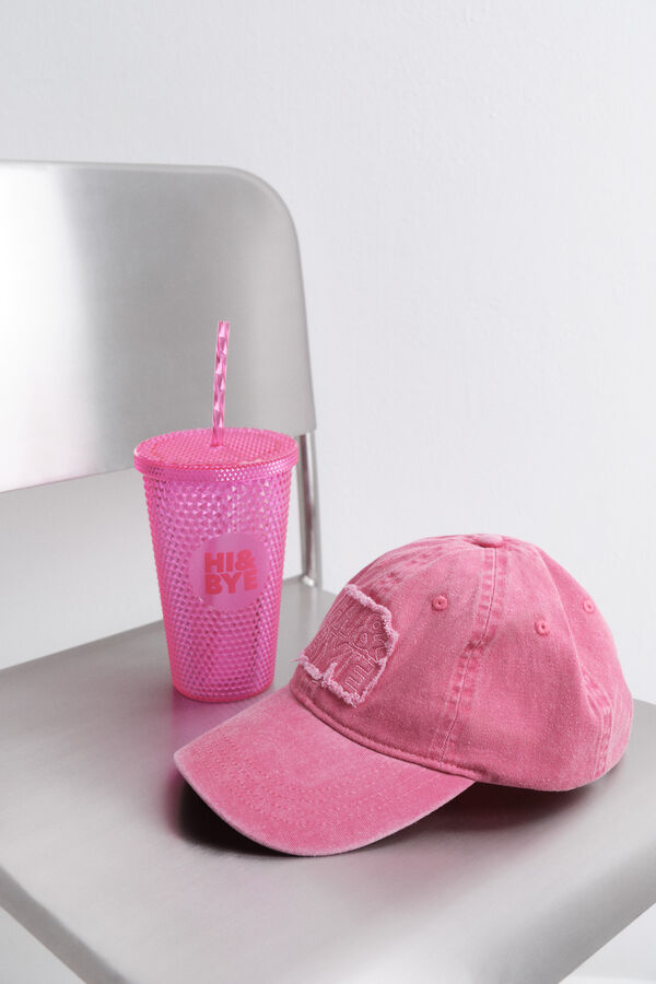 Womensecret Vaso de plástico con pajita integrada y botella de vino. púrpura