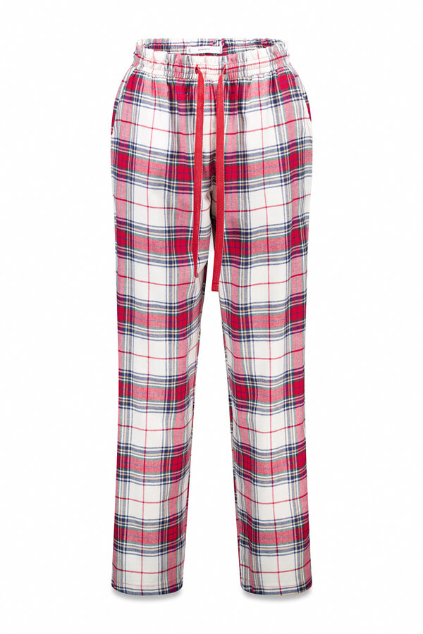 Women'secret Pantal&oacute;n largo 100% algod&oacute;n franela cuadros rojo estampado