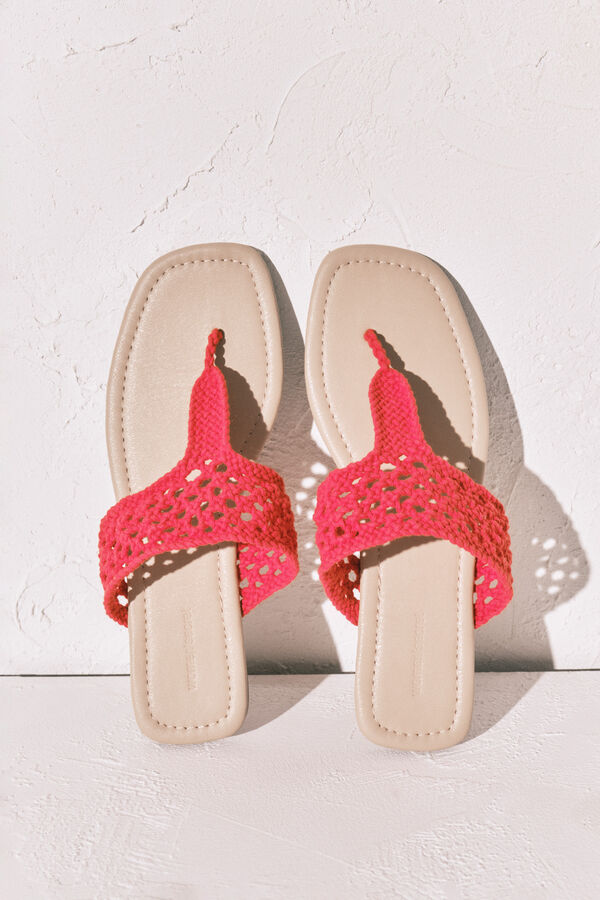 Women'secret Sandalias de crochet rojo coral