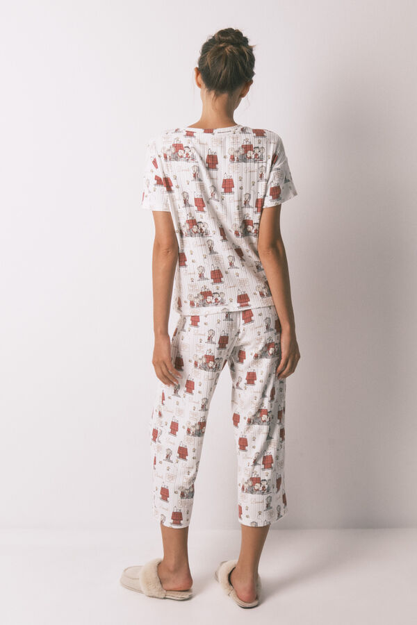 Women'secret Pijama capri acanalado de Snoopy gris gris