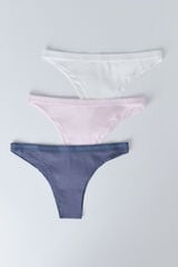 HI&BYE Pack de 3 panties brasileñas en azul, blanco y rosa blanco
