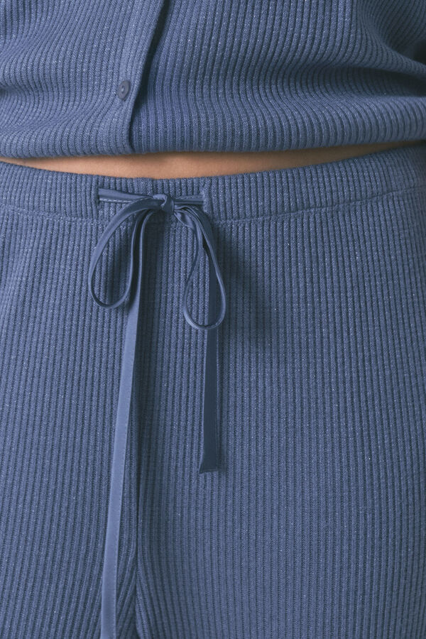 Women'secret Pijama larga rib con efecto brillante azul azul