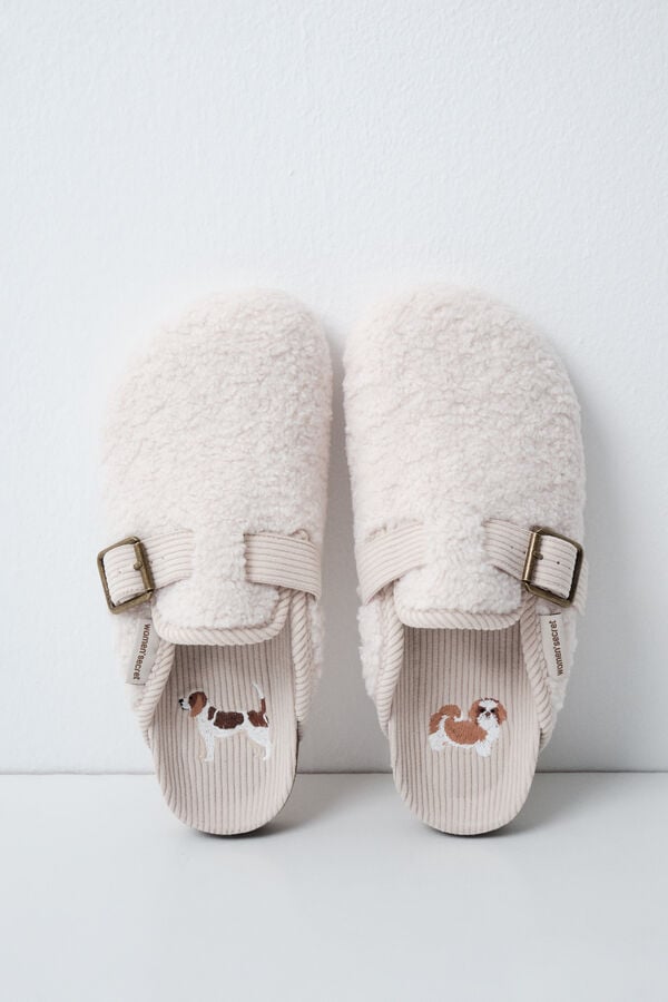 Women'secret Pantuflas zueco borreguito marfil