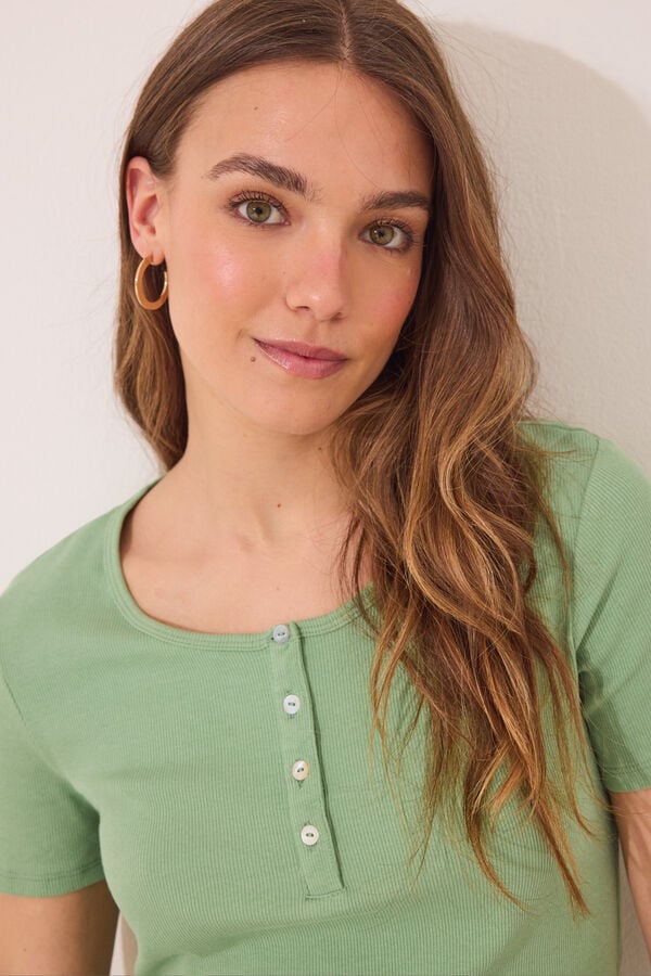 Womensecret Pijama larga algodón acanalado verde verde