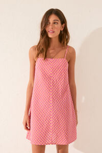 Womensecret Vestido corto de tirantes de cuadros vichy rosas rosa