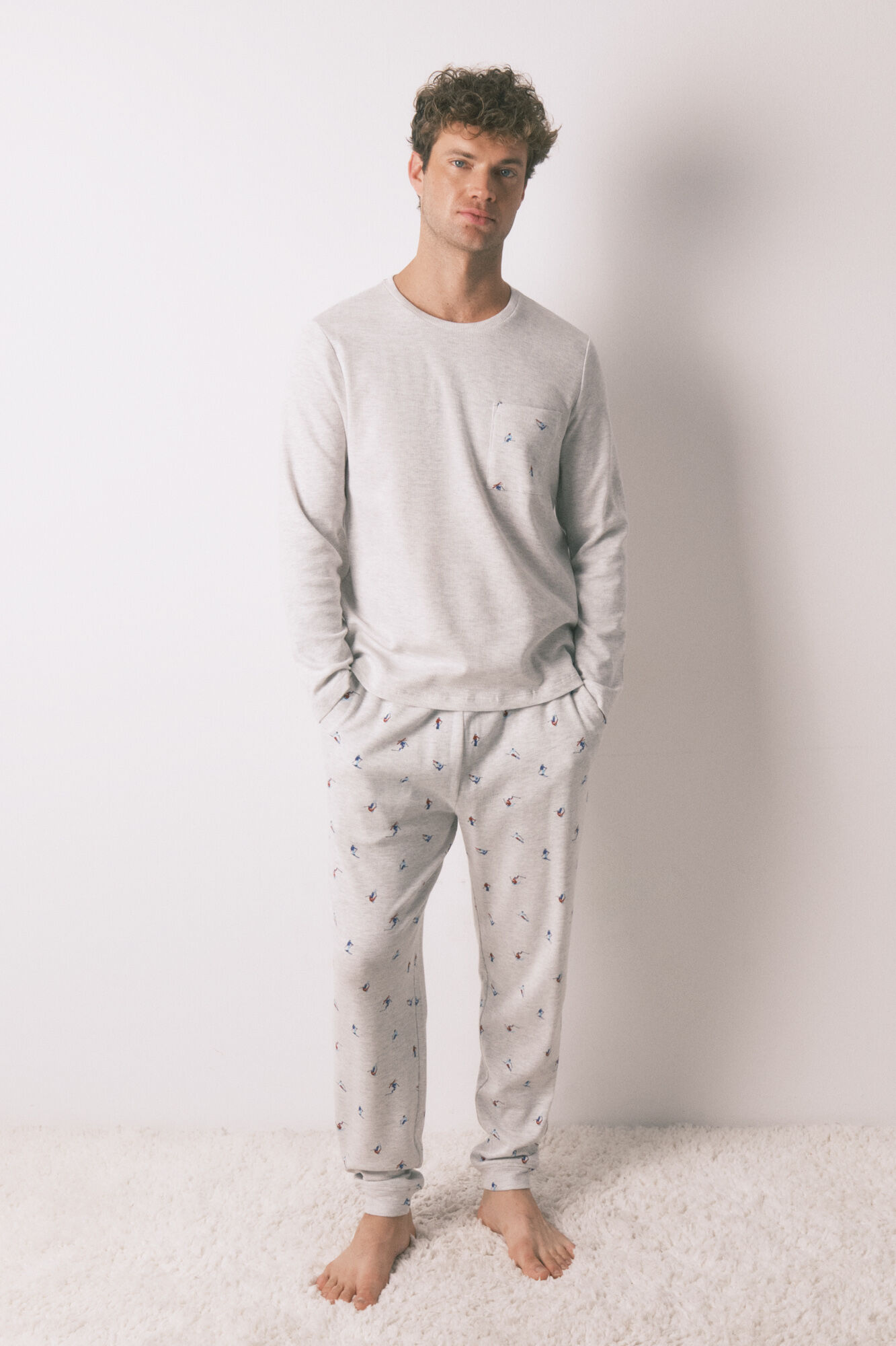 Women'secret Pijama larga de hombre 100% algod&oacute;n gris esqu&iacute;