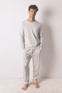 Women'secret Pijama larga de hombre 100% algod&oacute;n gris esqu&iacute;
