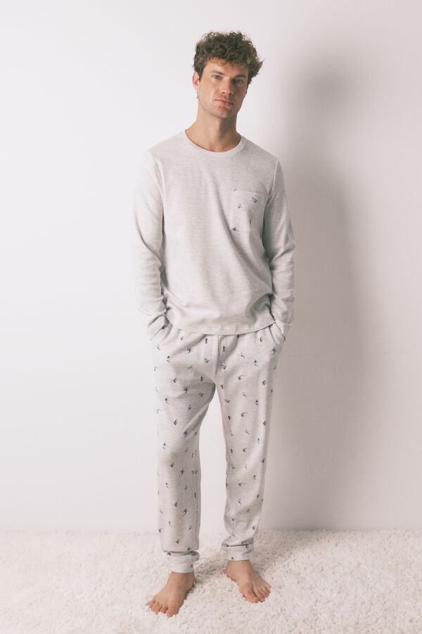 Women'secret Pijama larga de hombre 100% algod&oacute;n gris esqu&iacute; gris