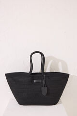 Womensecret Bolsa de playa negra rafia negro