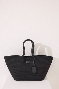 Womensecret Bolsa de playa negra rafia negro