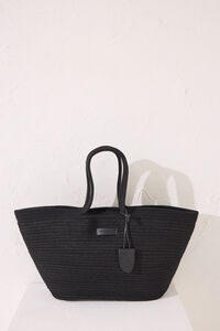 Womensecret Bolsa de playa negra rafia negro