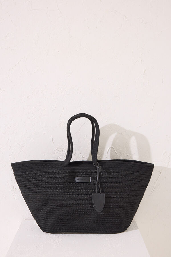 Womensecret Bolsa de playa negra rafia negro
