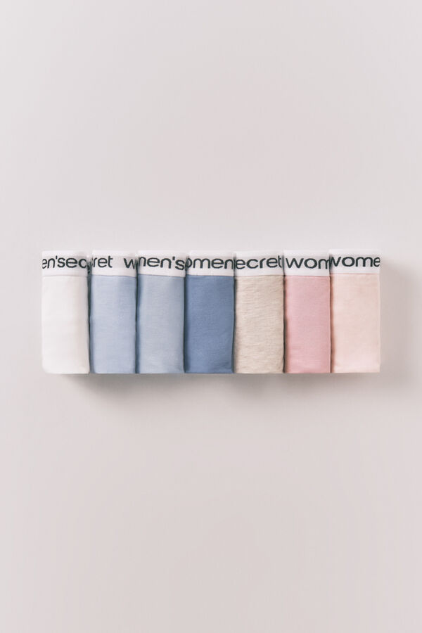 Women'secret Tangas pack de 7 con logo de algod&oacute;n blanco